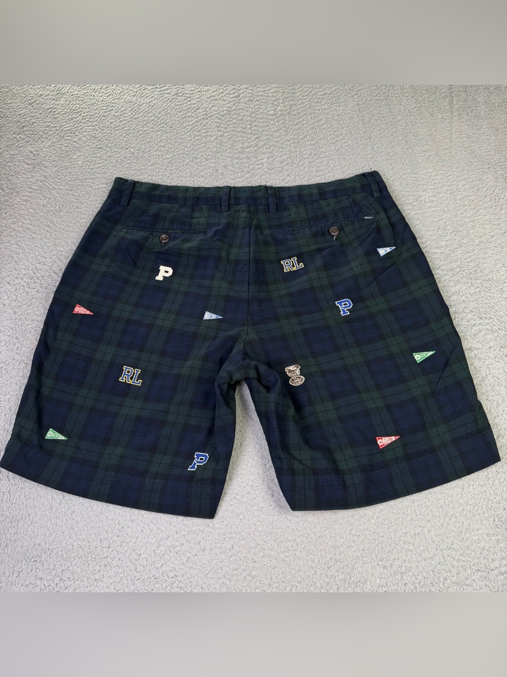 Polo Ralph Lauren Chino Shorts Mens 35 Green Tartan Plaid Embroidered College - Picture 3 of 10